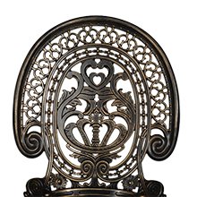 Cast aluminium bistro chair, ornate cast backrest detail