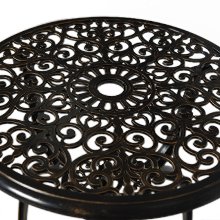 Cast aluminium bistro table, filigree cast tabletop detail