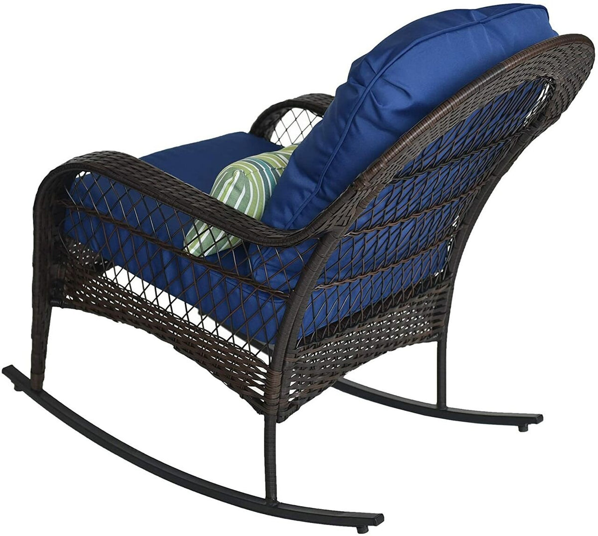 Wicker rocking chair in side profile showing the curved runners