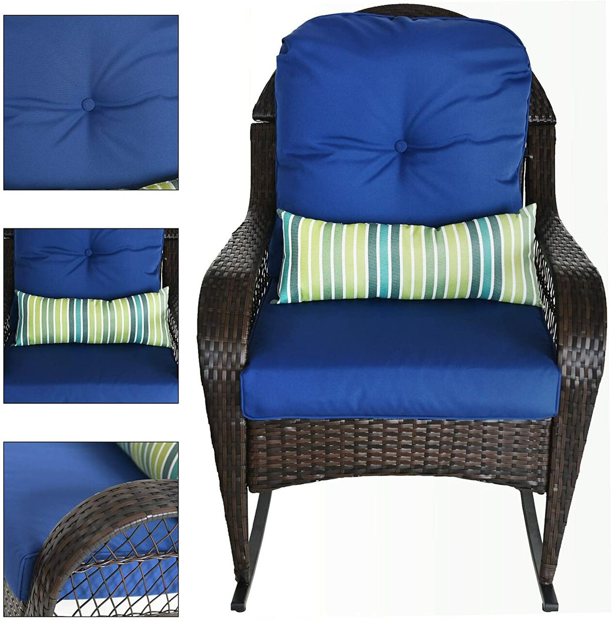 Wicker rocking chair seen from behind, showing the curved back