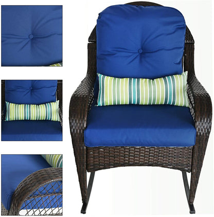Wicker rocking chair seen from behind, showing the curved back