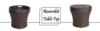 Wicker patio side table with a reversible woven top